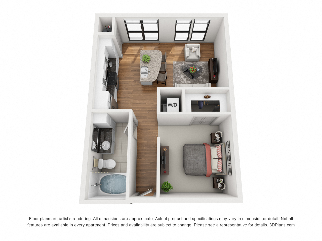 Floor plan for studio, 1 bath, 591 sqft